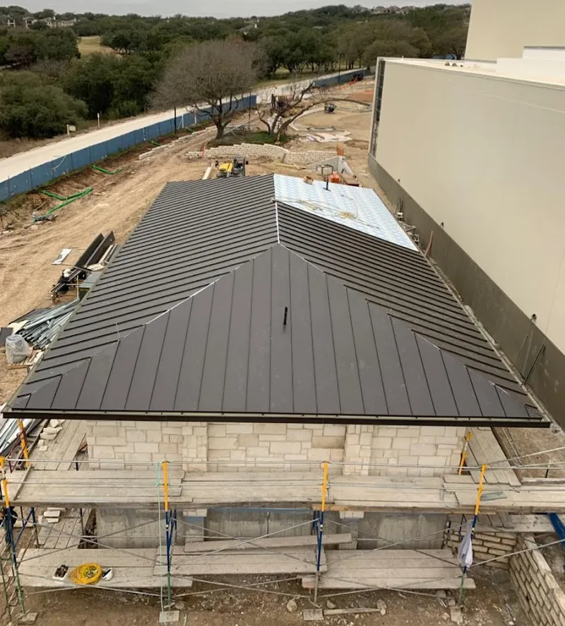 Metal roof new construction with scaffolding in Hardeeville